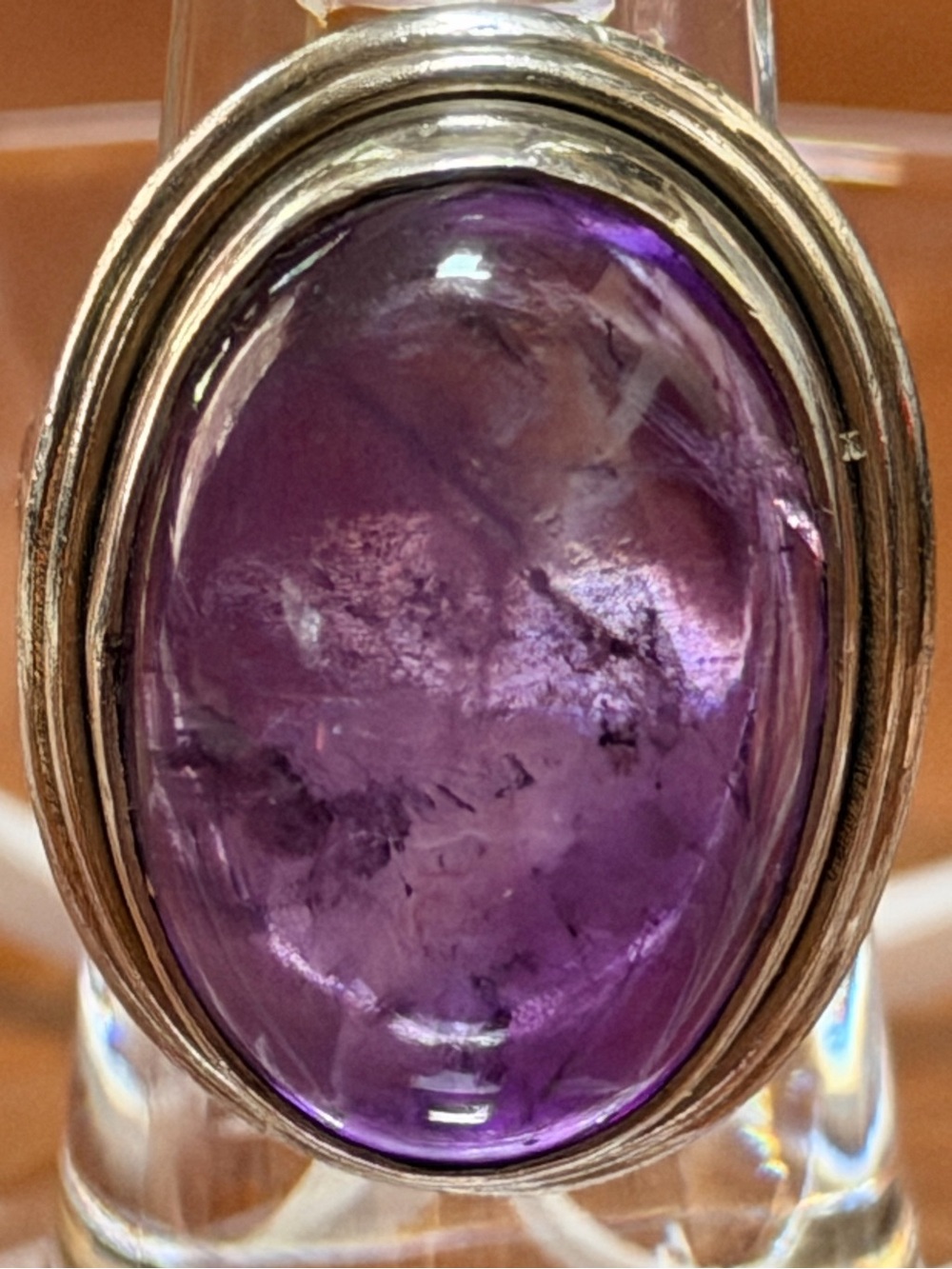 Sterling Silver Amethyst Cabochon Ring - Purple Gemstone. 6